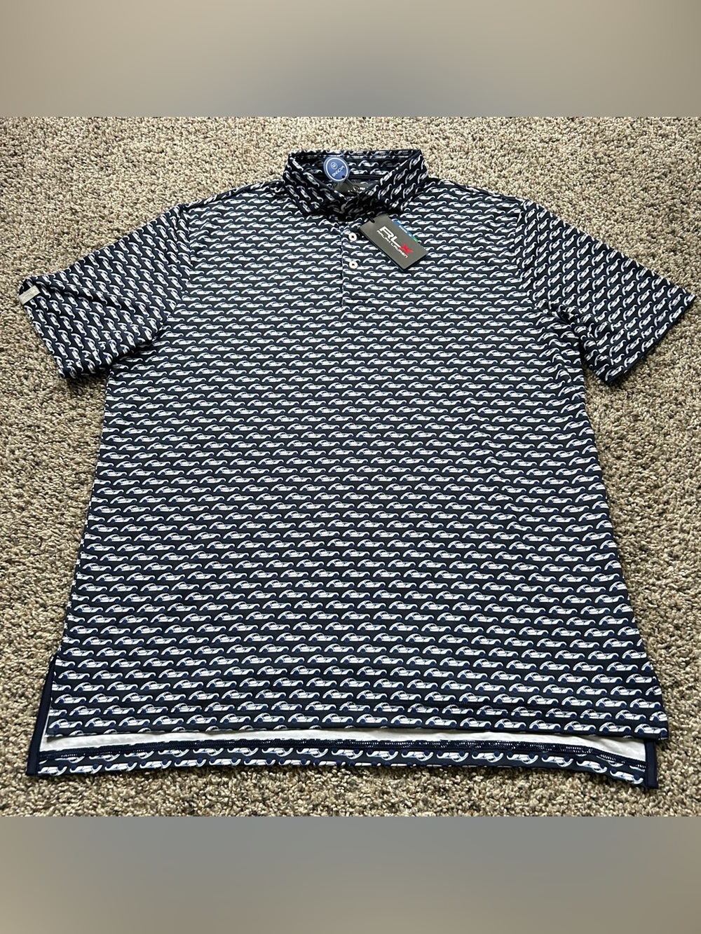 RLX Ralph Lauren Performance Wicking Mens Golf Polo Shirt Blue Car Size Large